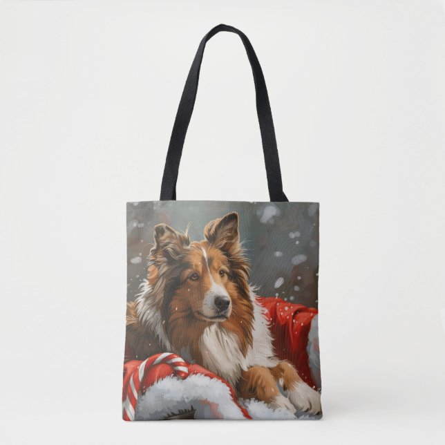 Rough Collie Julfirande Hund Tygkasse (Framsida)