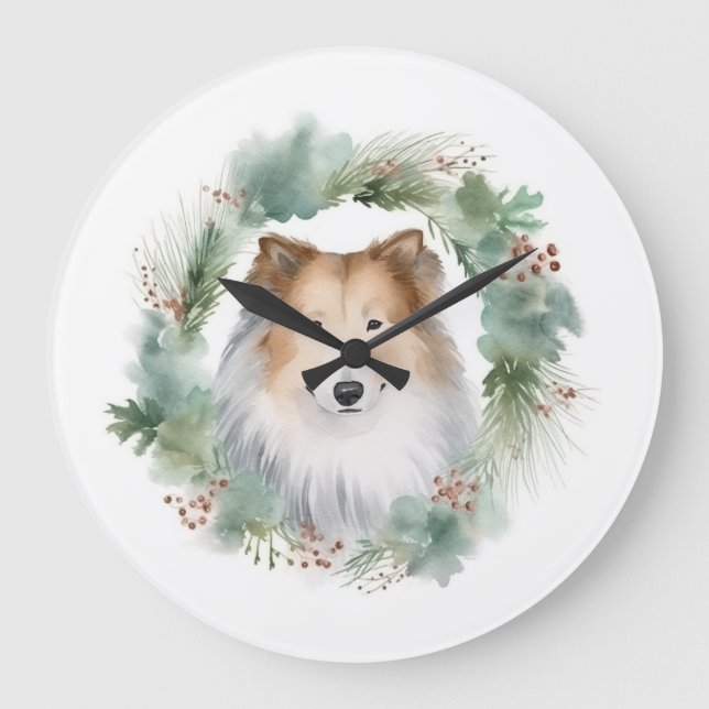 Rough Collie Julkrans Festiv Valp  Stor Klocka (Framsida)