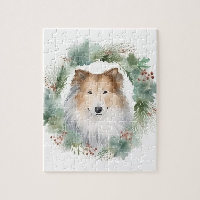 Rough Collie Julkrans Festlig Valp Pussel (Vertikal)