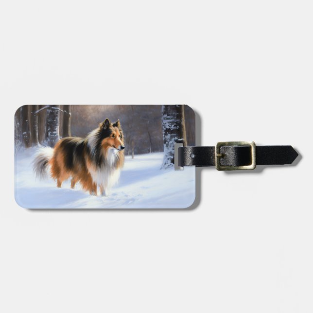 Rough Collie Låt det snöa jul Bagagebricka (Horisontell Framsida)