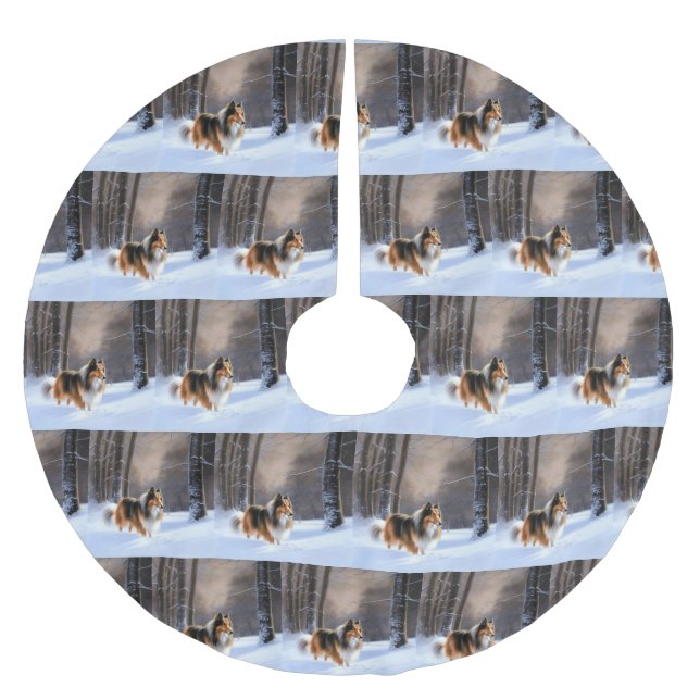 Rough Collie Låt det snöa jul Julgransmatta Borstad Polyester (Framsidan)