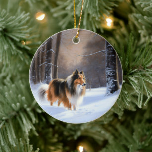 Rough Collie Låt det snöa jul Julgransprydnad Keramik