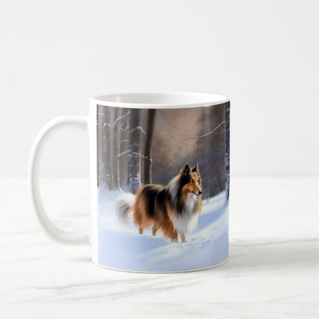Rough Collie Låt det snöa jul Kaffemugg (Vänster)