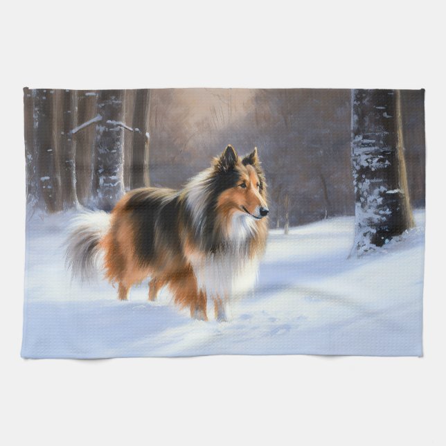 Rough Collie Låt det snöa jul Kökshandduk (Horisontell)