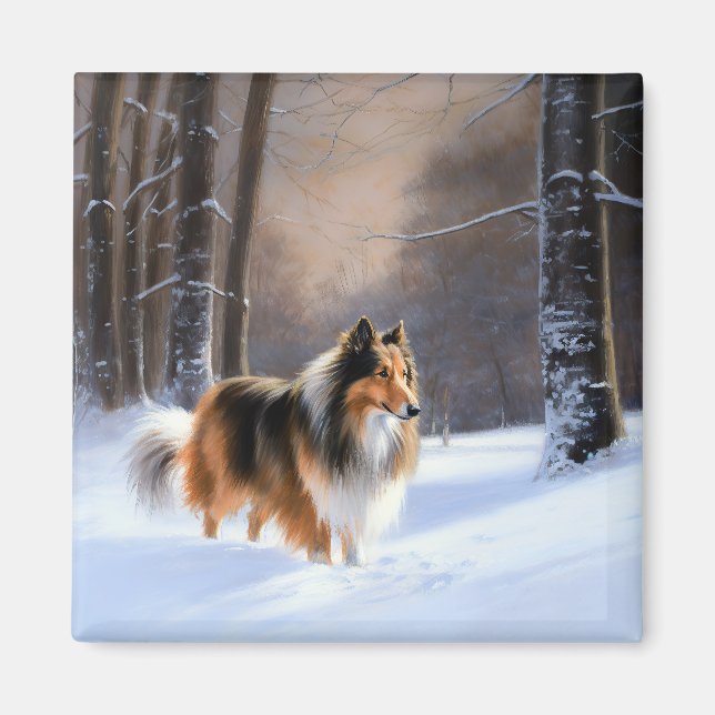 Rough Collie Låt det snöa jul Magnet (Framsidan)