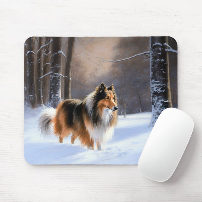 Rough Collie Låt det snöa jul Musmatta (Med mus)
