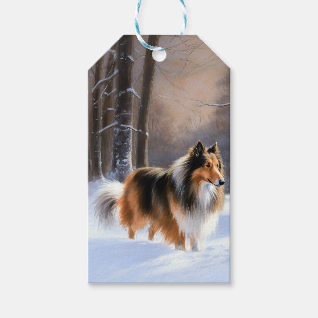 Rough Collie Låt det snöa jul Presentetikett (Framsidan)