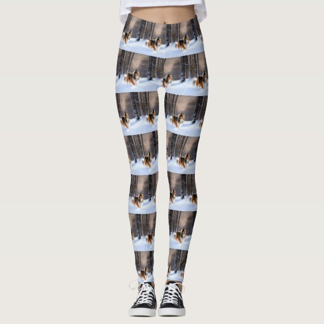 Rough Collie Let It Snow Jul Leggings (Framsida)