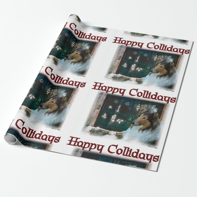 Rough Collie Lycklig Collidays jul Presentpapper (Utrullad)