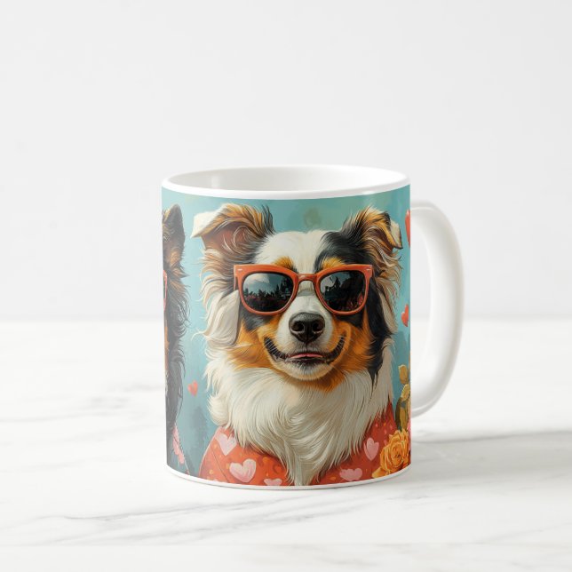 Rough Collie med hjärterösor Alla hjärtans dag Kaffemugg (Framsida höger)
