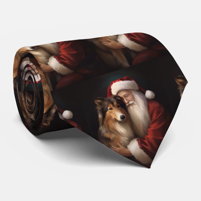 Rough Collie med tomte festlig jul  Slips (Rullad)