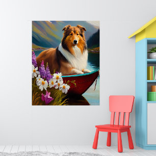 Rough Collie på en paddel: Ett naturskönt äventyr Poster