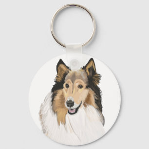 Rough Collie porträtt Dubbla Side Nyckelring