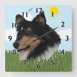 Rough Collie Portriat Fyrkantig Klocka