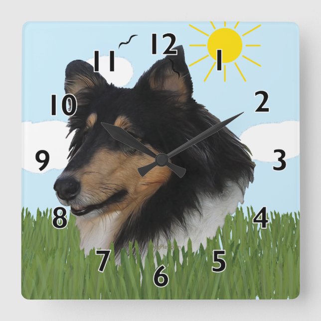 Rough Collie Portriat Fyrkantig Klocka (Framsida)