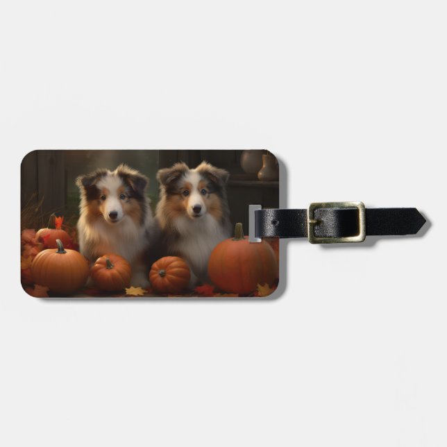 Rough Collie Puppy Autumn Delight Pumpkin Bagagebricka (Horisontell Framsida)