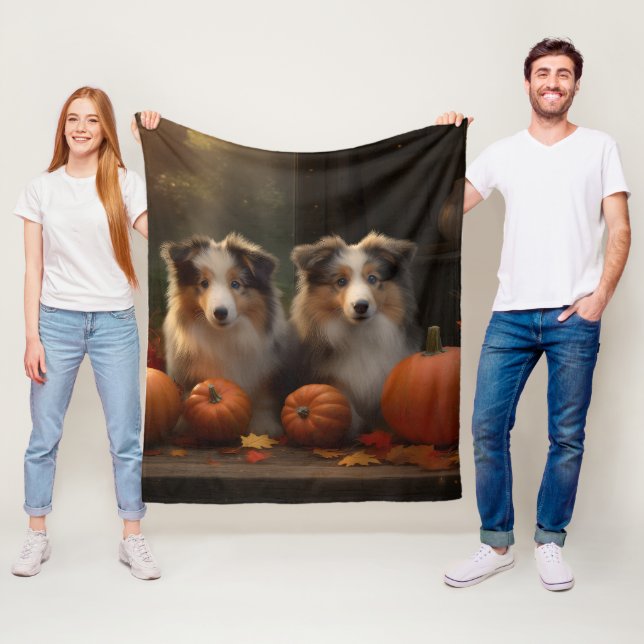 Rough Collie Puppy Autumn Delight Pumpkin Fleecefilt (På plats)