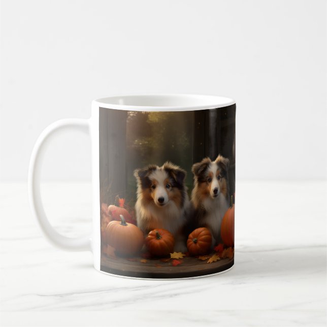 Rough Collie Puppy Autumn Delight Pumpkin Kaffemugg (Vänster)