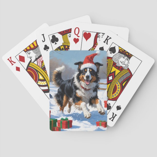 Rough Collie Runin i Snö med julklapp Casinokort (Baksidan)