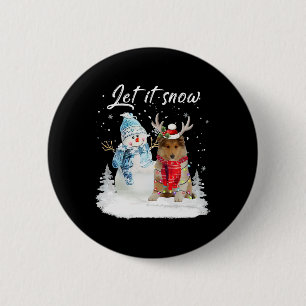 Rough Collie Santa Hund jul Snögubbe Julafton Paja Knapp