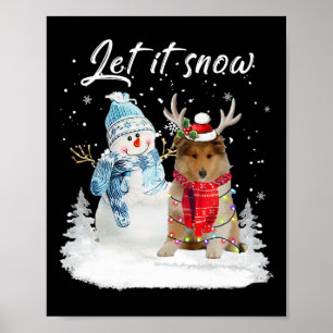 Rough Collie Santa Hund jul Snögubbe Julafton Paja Poster