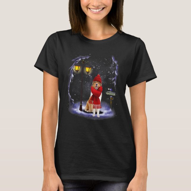 Rough Collie Santa Snö Julljus Winter Paj T Shirt (Framsida)