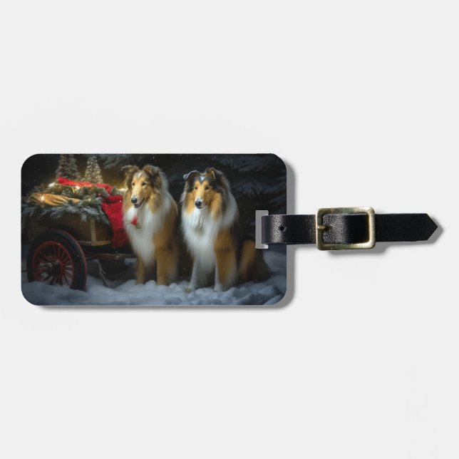 Rough Collie Snöig släde juldekoration Bagagebricka (Horisontell Framsida)