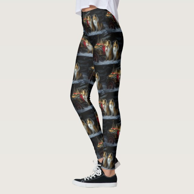 Rough Collie Snöig släde juldekoration Leggings (Vänster)
