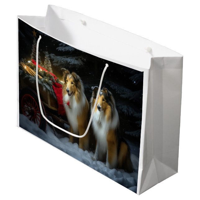 Rough Collie Snowy Sleigh juldeeller (Framsidan Vinklad)