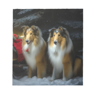 Rough Collie Snowy Sleigh juldeeller Anteckningsblock