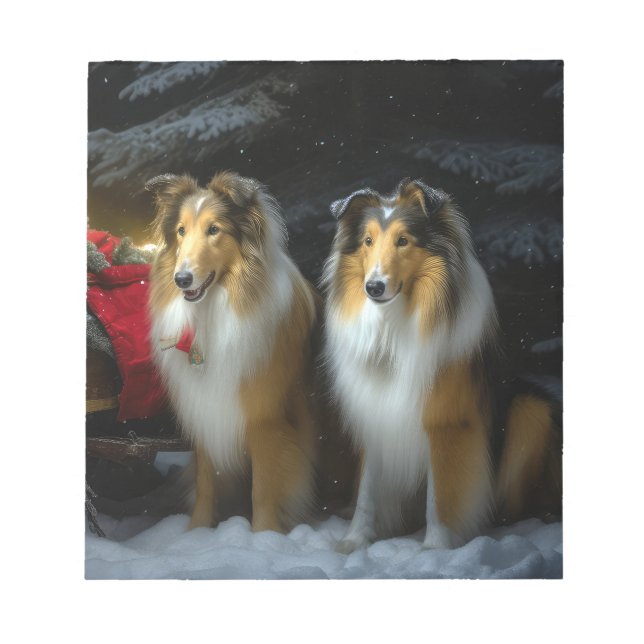 Rough Collie Snowy Sleigh juldeeller Anteckningsblock (Framsida)