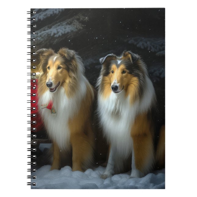 Rough Collie Snowy Sleigh juldeeller Anteckningsbok (Framsidan)