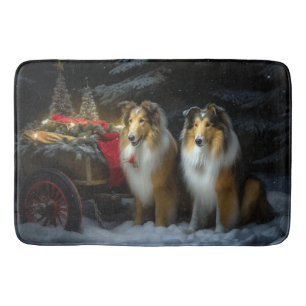Rough Collie Snowy Sleigh juldeeller Badrumsmatta