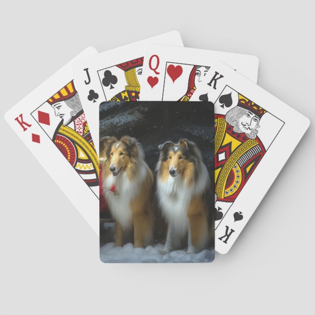 Rough Collie Snowy Sleigh juldeeller Casinokort (Baksidan)