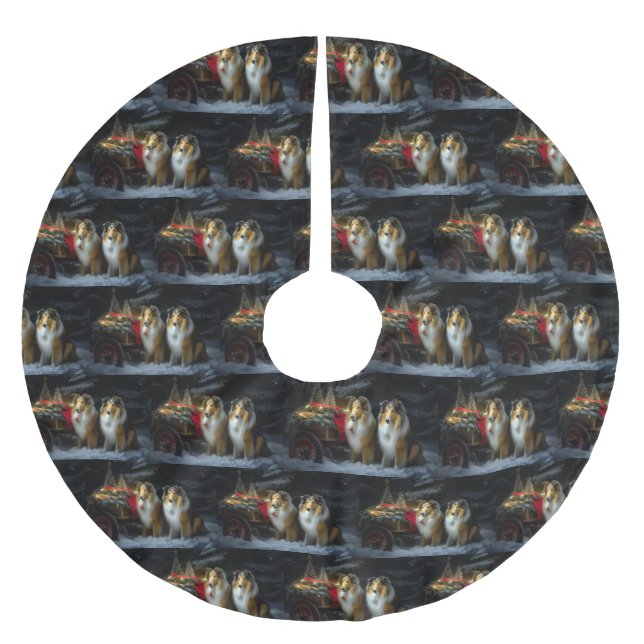 Rough Collie Snowy Sleigh juldeeller Julgransmatta Borstad Polyester (Framsidan)