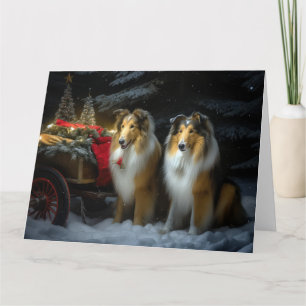 Rough Collie Snowy Sleigh juldeeller Kort