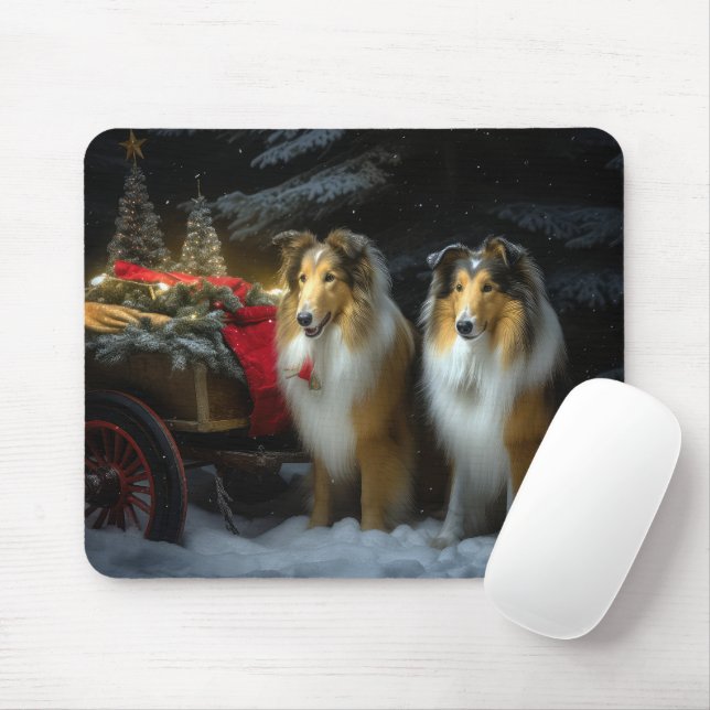 Rough Collie Snowy Sleigh juldeeller Musmatta (Med mus)
