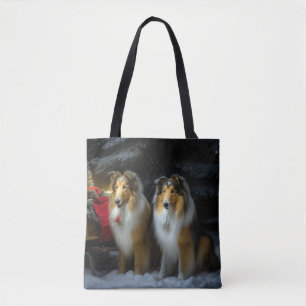Rough Collie Snowy Sleigh juldeeller Tygkasse
