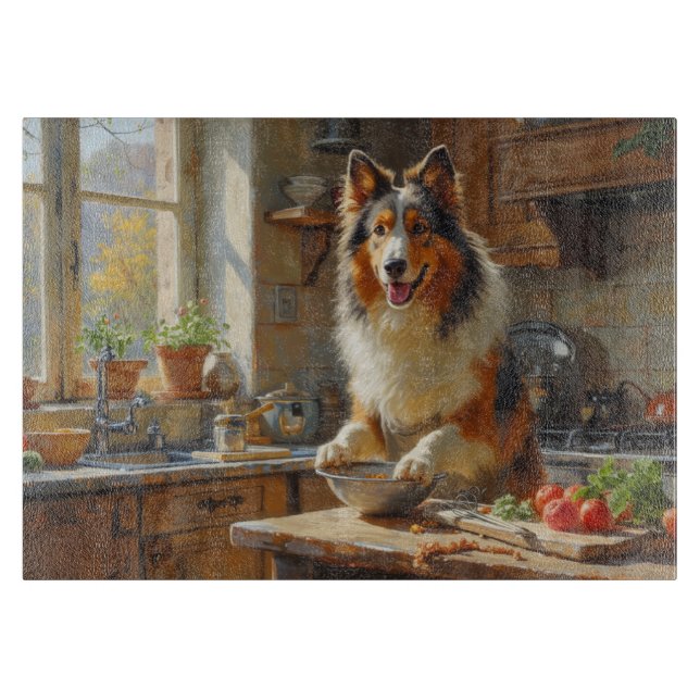 Rough Collie som lagar mat i köket (Framsidan)