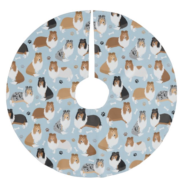 Rough Collie Tass och Bones Julgransmatta Borstad Polyester (Framsidan)