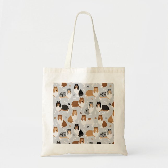 Rough Collie Tass och Bones Tote Bag Tygkasse (Framsidan)