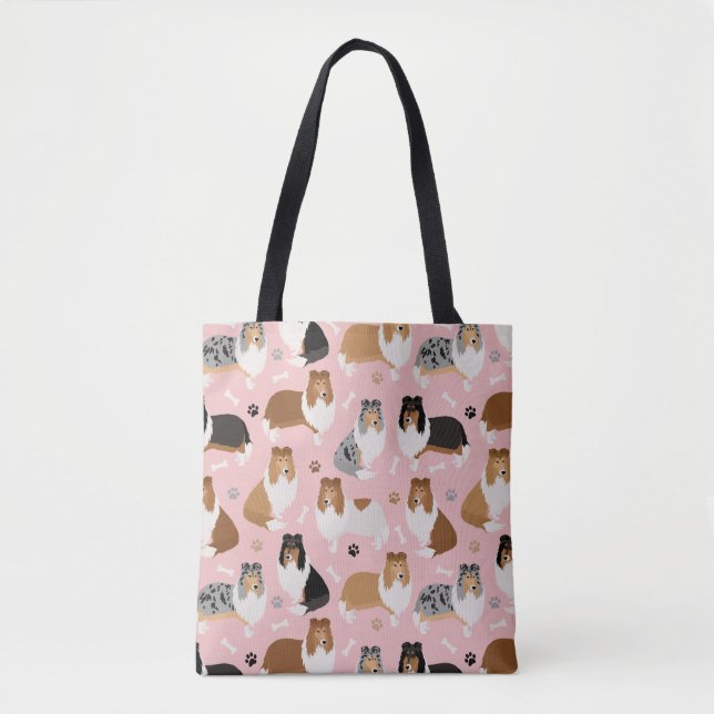 Rough Collie Tass och Bones Tote Bag Tygkasse (Framsida)
