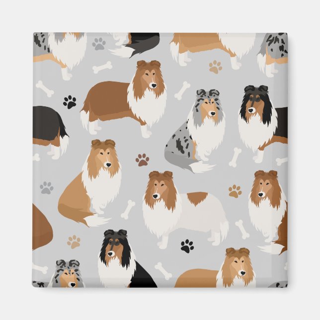 Rough Collie Tassar och Bones Magnet (Framsidan)