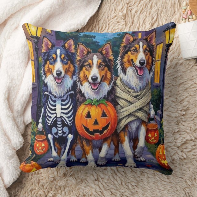 Rough Collie Trick-or-Treating Halloween Costumes Kudde (Filt)