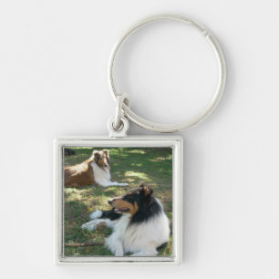 Rough Collies Fyrkantig Silverfärgad Nyckelring
