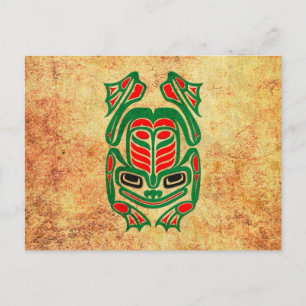 Rough Native Haida Art Frog, röd grönt Vykort