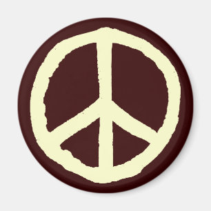 Rough Peace Symbol - Cream on Mörk Brown Magnet