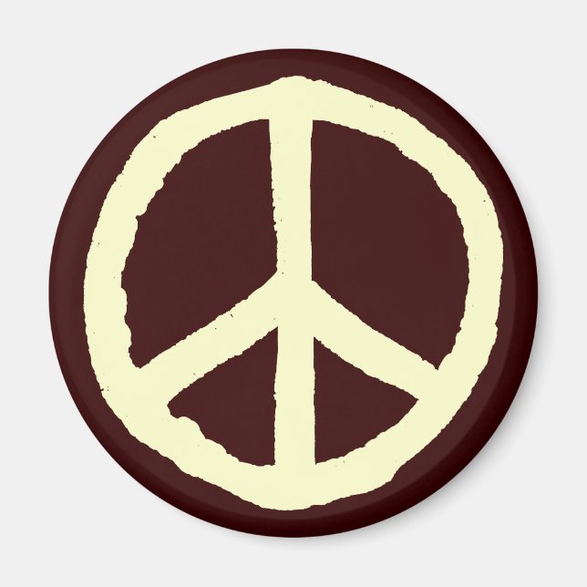 Rough Peace Symbol - Cream on Mörk Brown Magnet (Framsidan)