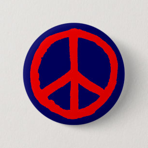 Rough Peace Symbol - Red on Mörk blått Knapp