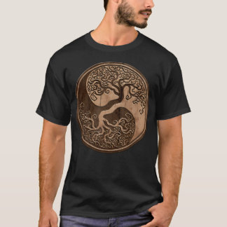 Rough Wood Grain Effect Livets träd Yin Yang T Shirt
